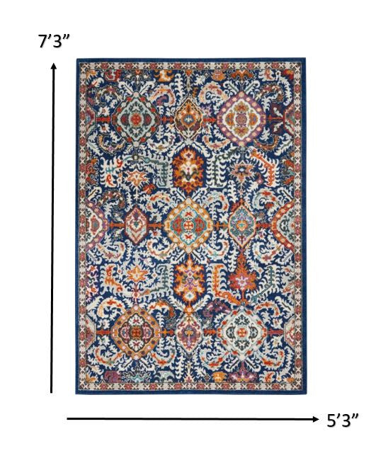 8' X 10' Blue And Ivory Power Loom Area Rug
