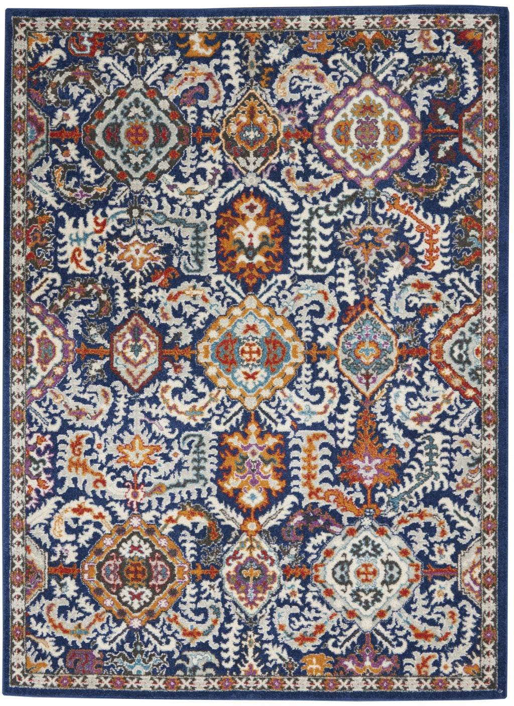 8' X 10' Blue And Ivory Power Loom Area Rug