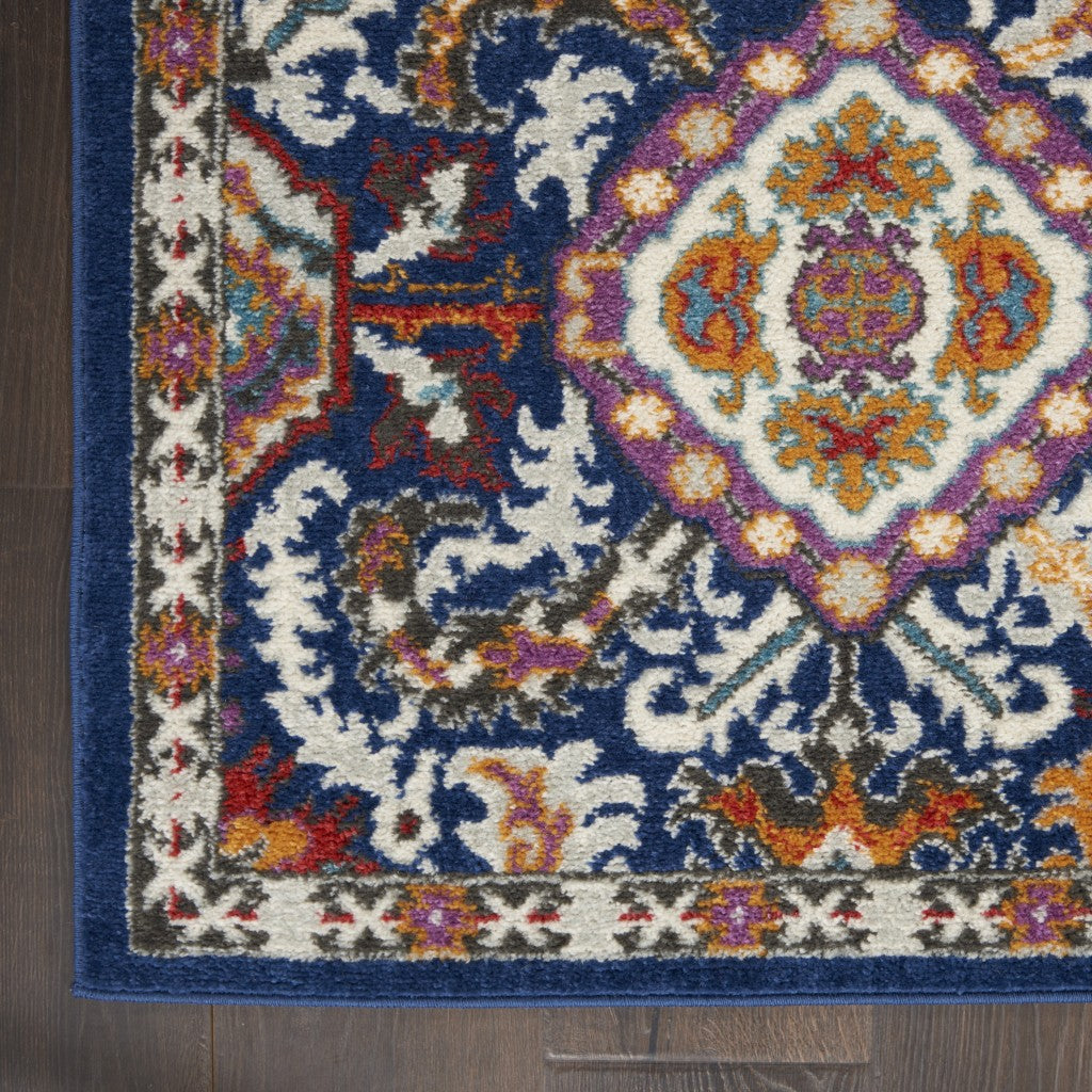 8' X 10' Blue And Ivory Power Loom Area Rug