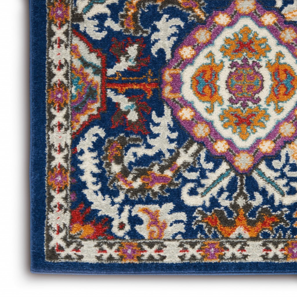 8' X 10' Blue And Ivory Power Loom Area Rug