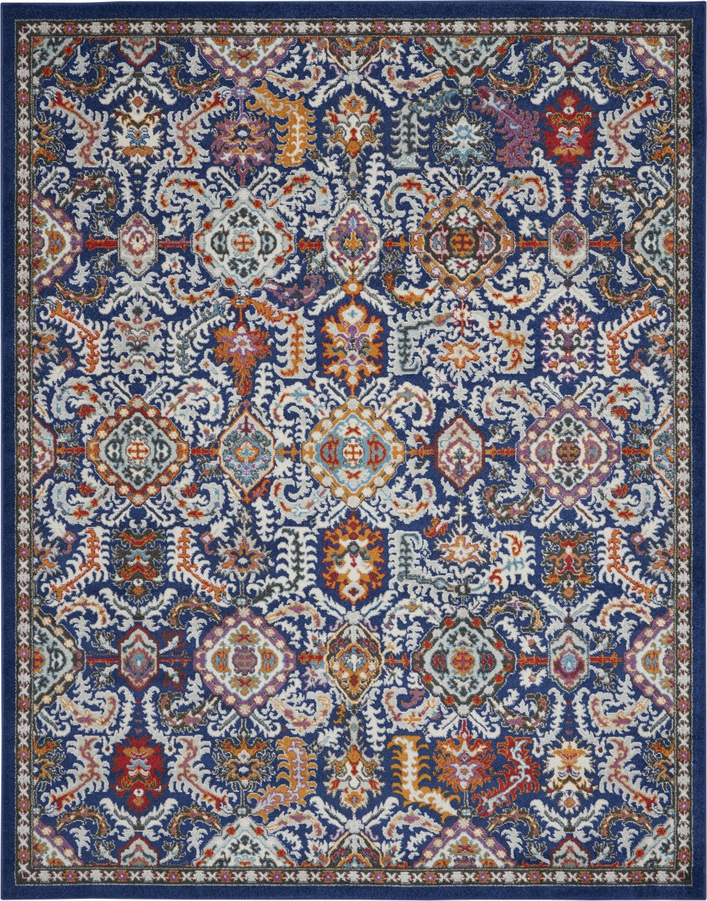 8' X 10' Blue And Ivory Power Loom Area Rug