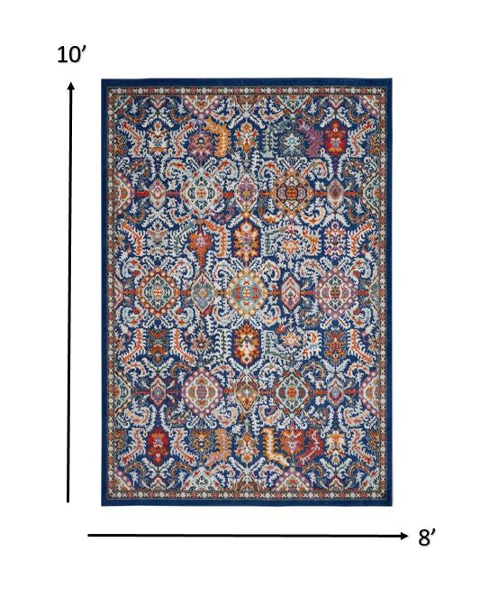 8' X 10' Blue And Ivory Power Loom Area Rug