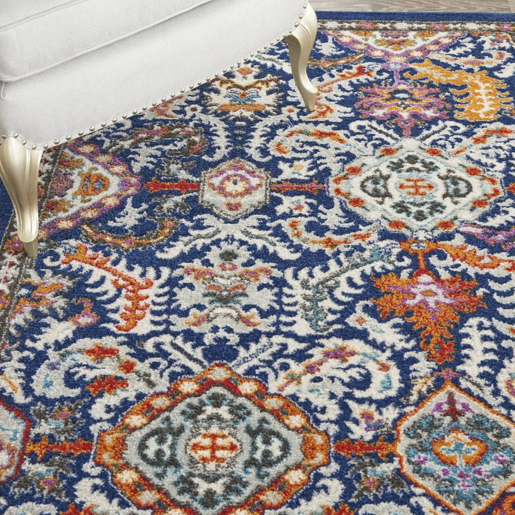 8' X 10' Blue And Ivory Power Loom Area Rug