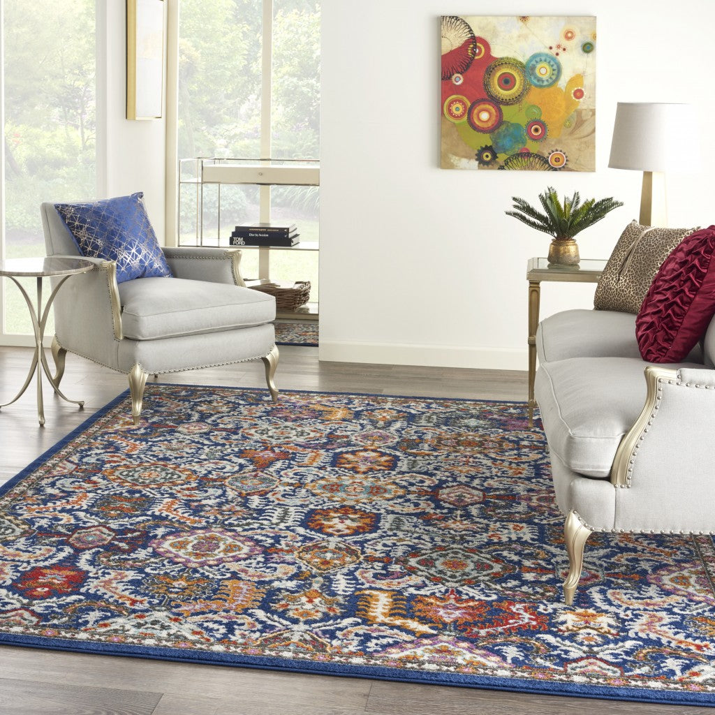 8' X 10' Blue And Ivory Power Loom Area Rug
