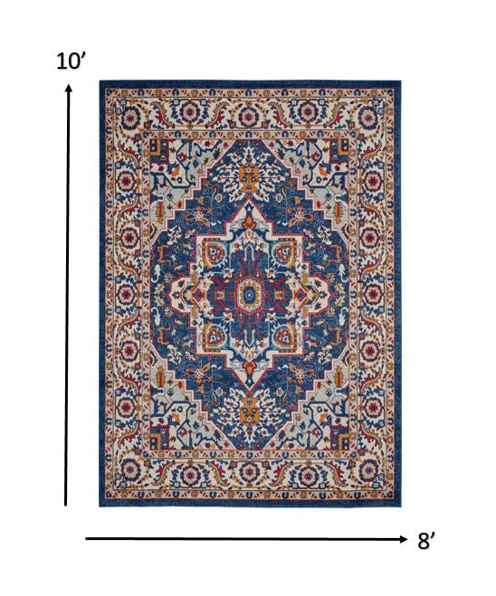 5' X 7' Blue And Ivory Power Loom Area Rug
