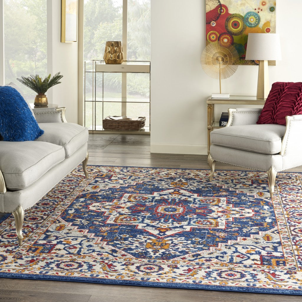 5' X 7' Blue And Ivory Power Loom Area Rug