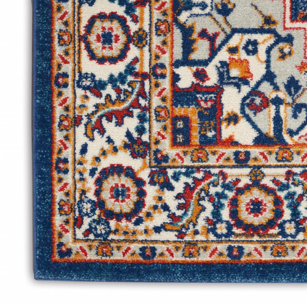 5' X 7' Blue And Ivory Power Loom Area Rug