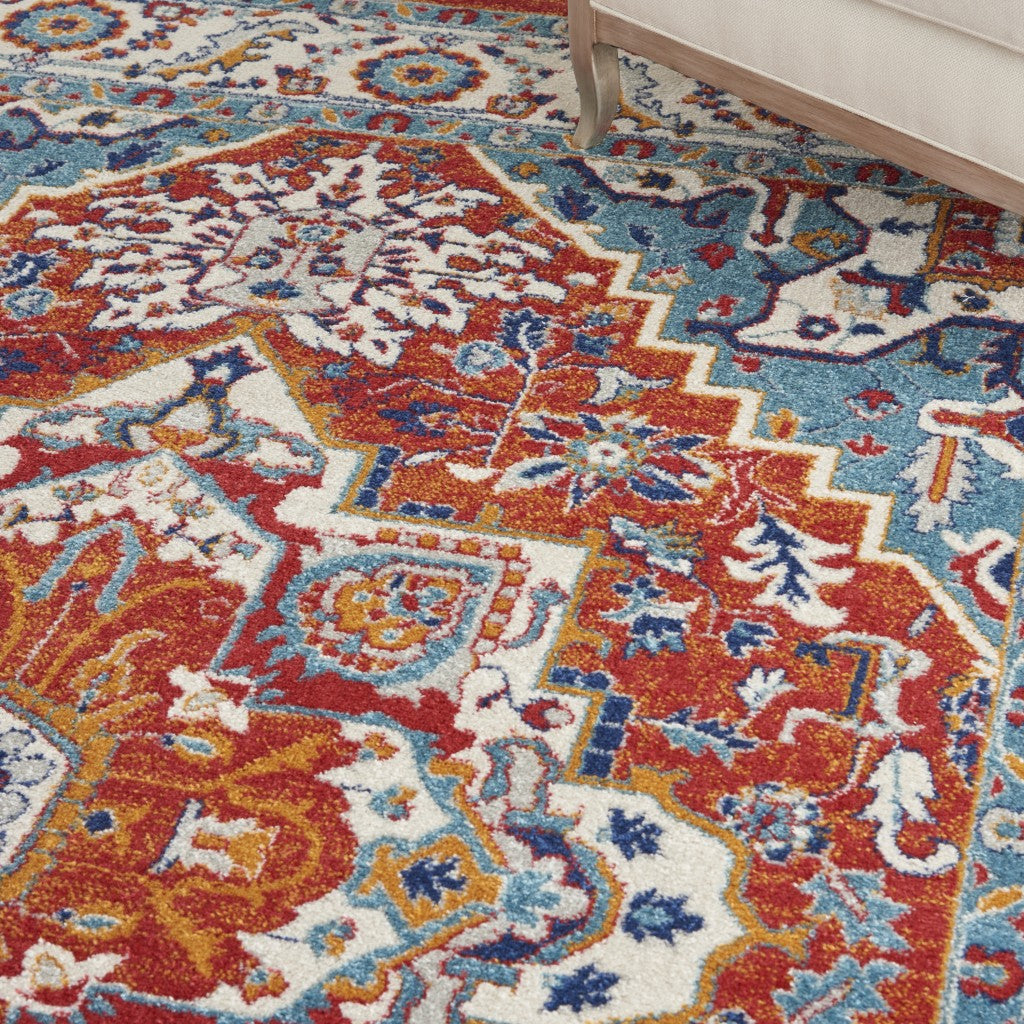 8’ X 10’ Red And Ivory Medallion Area Rug