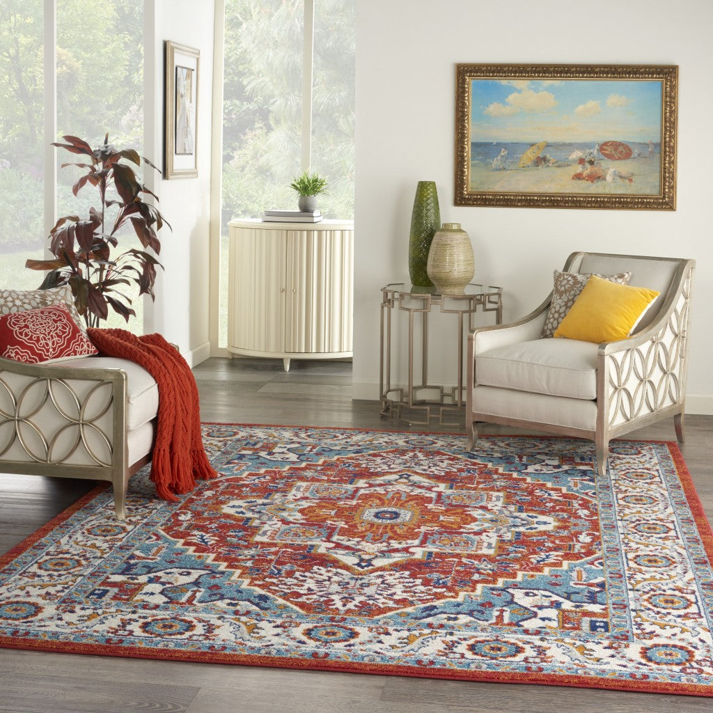 8’ X 10’ Red And Ivory Medallion Area Rug