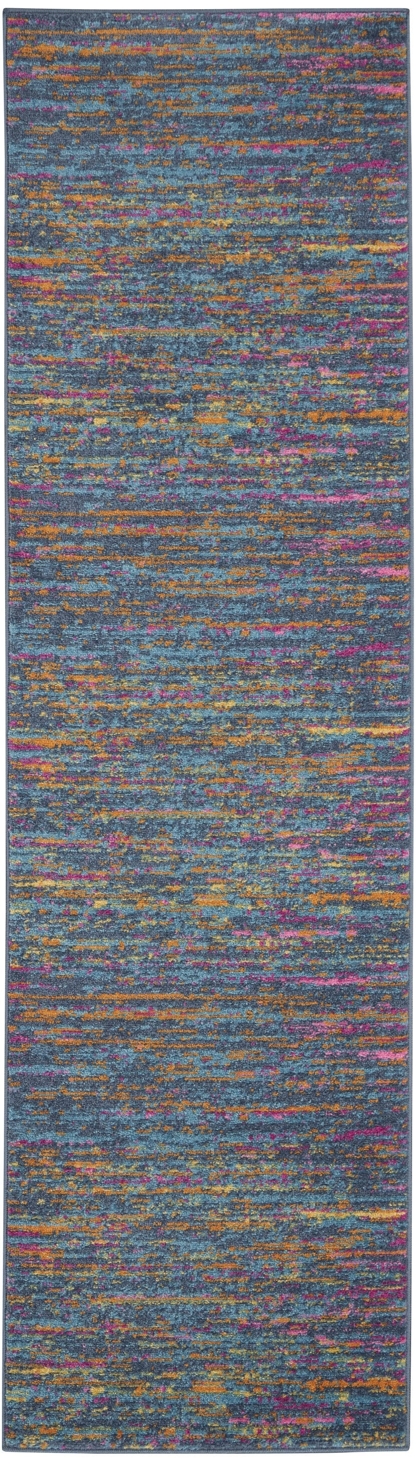 5' X 7' Blue And Orange Abstract Power Loom Area Rug