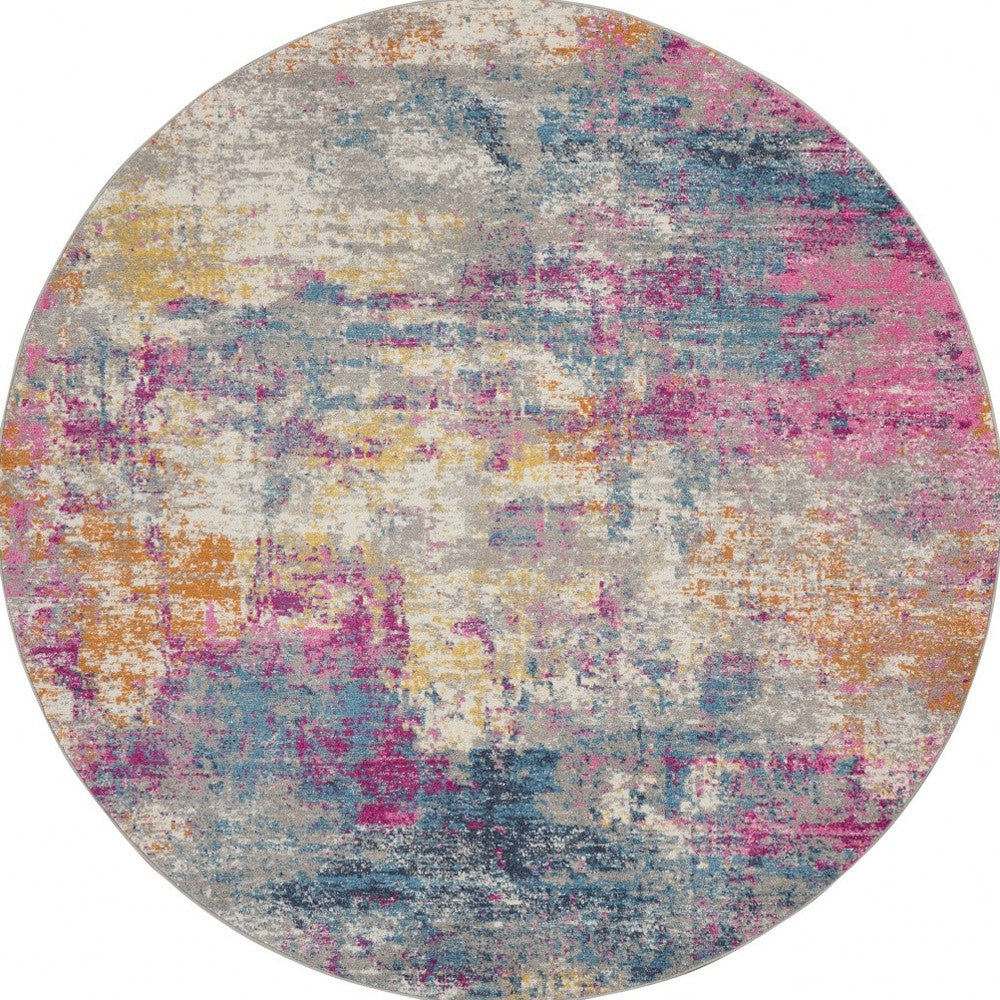 5' X 7' Blue And Pink Abstract Power Loom Area Rug