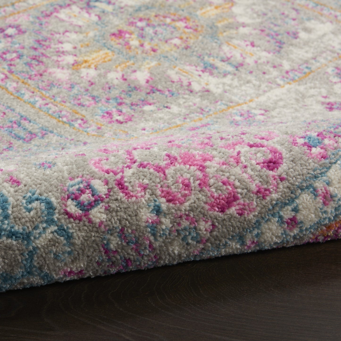 10' Pink And Gray Abstract Power Loom Runner Rug