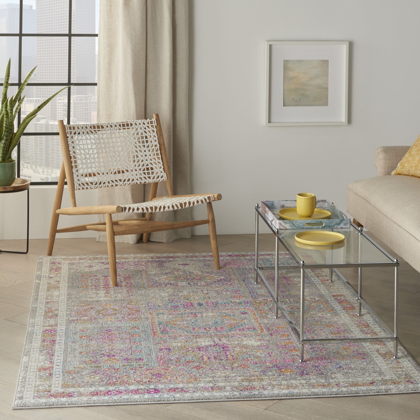 7' X 10' Pink And Gray Abstract Power Loom Area Rug