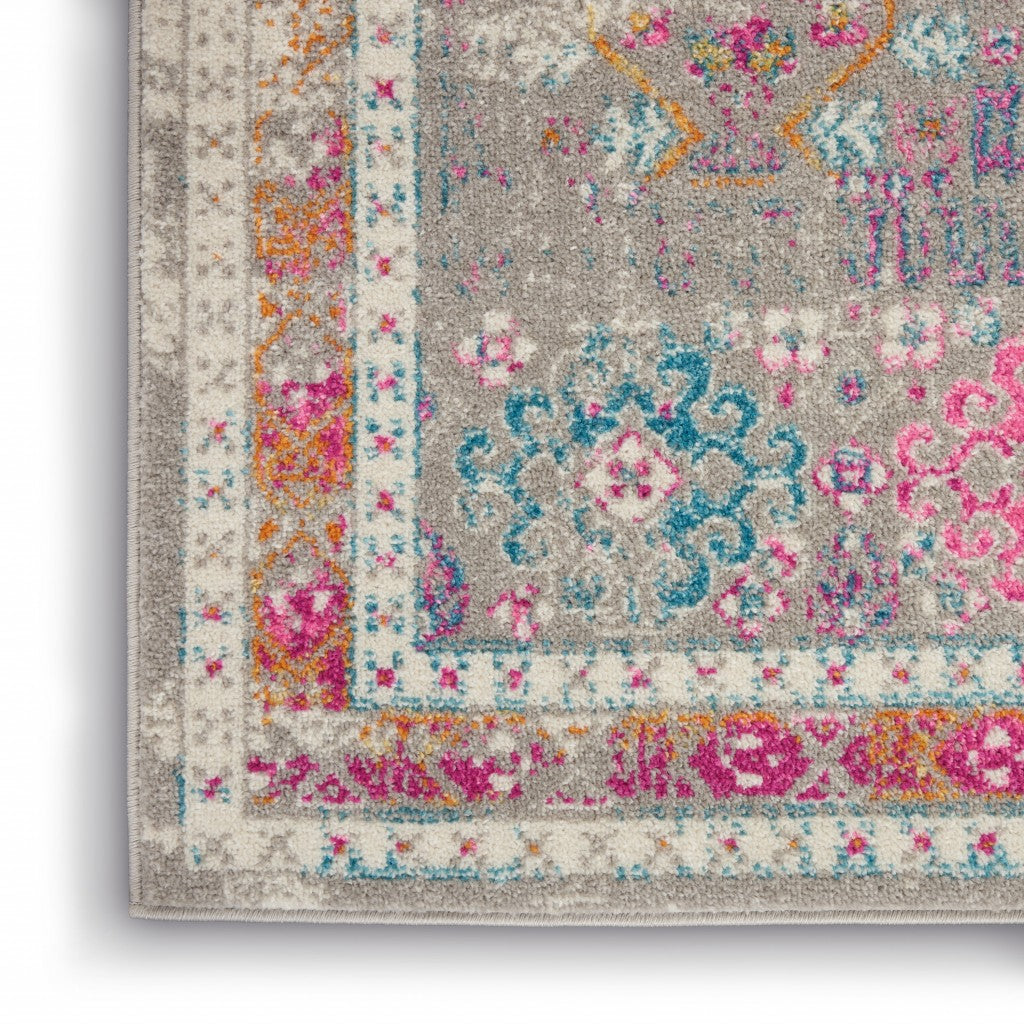 7' X 10' Pink And Gray Abstract Power Loom Area Rug