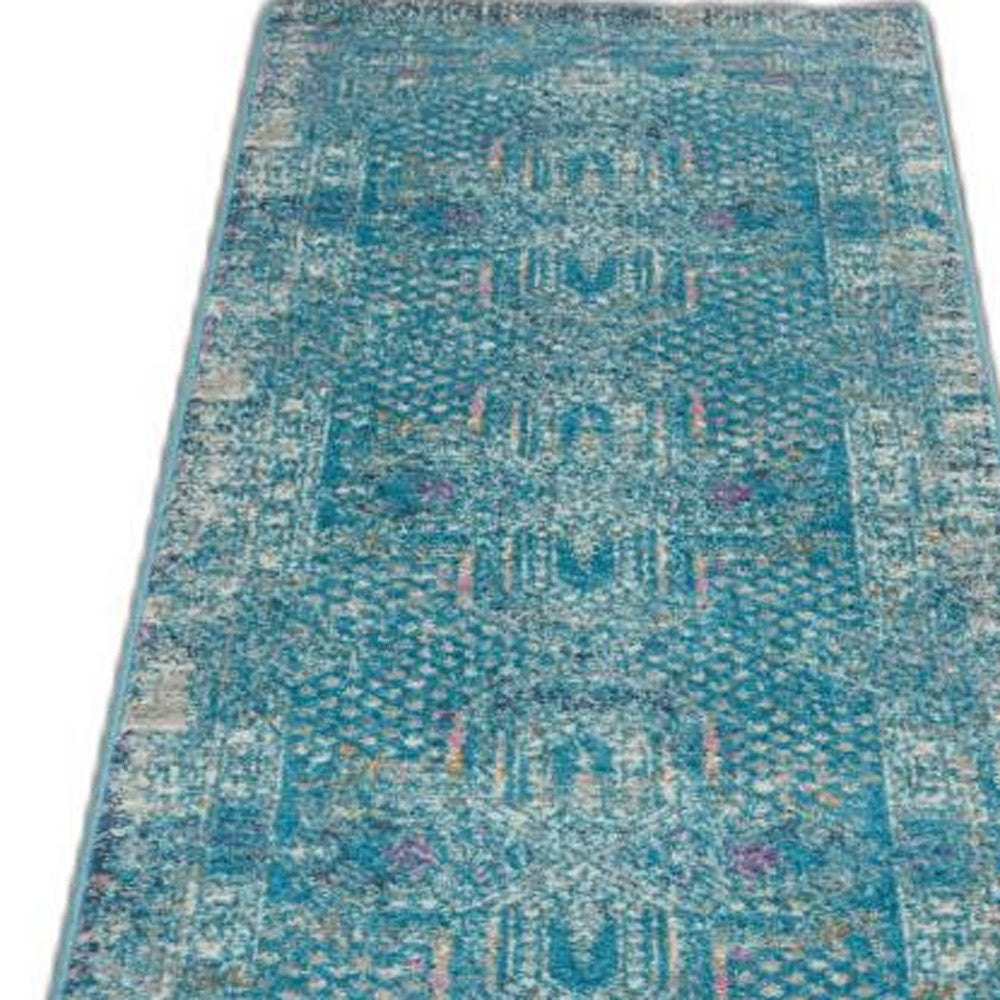 5' X 7' Blue Southwestern Power Loom Area Rug