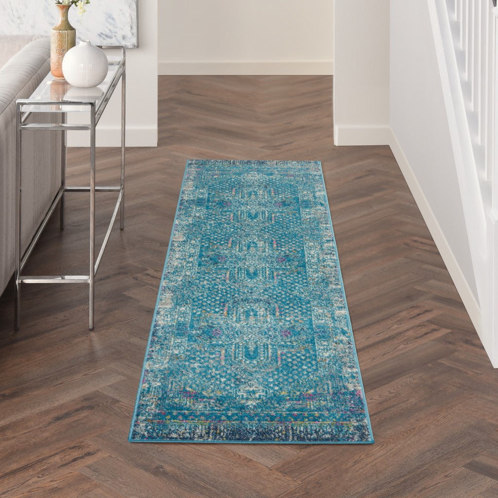 5' X 7' Blue Southwestern Power Loom Area Rug