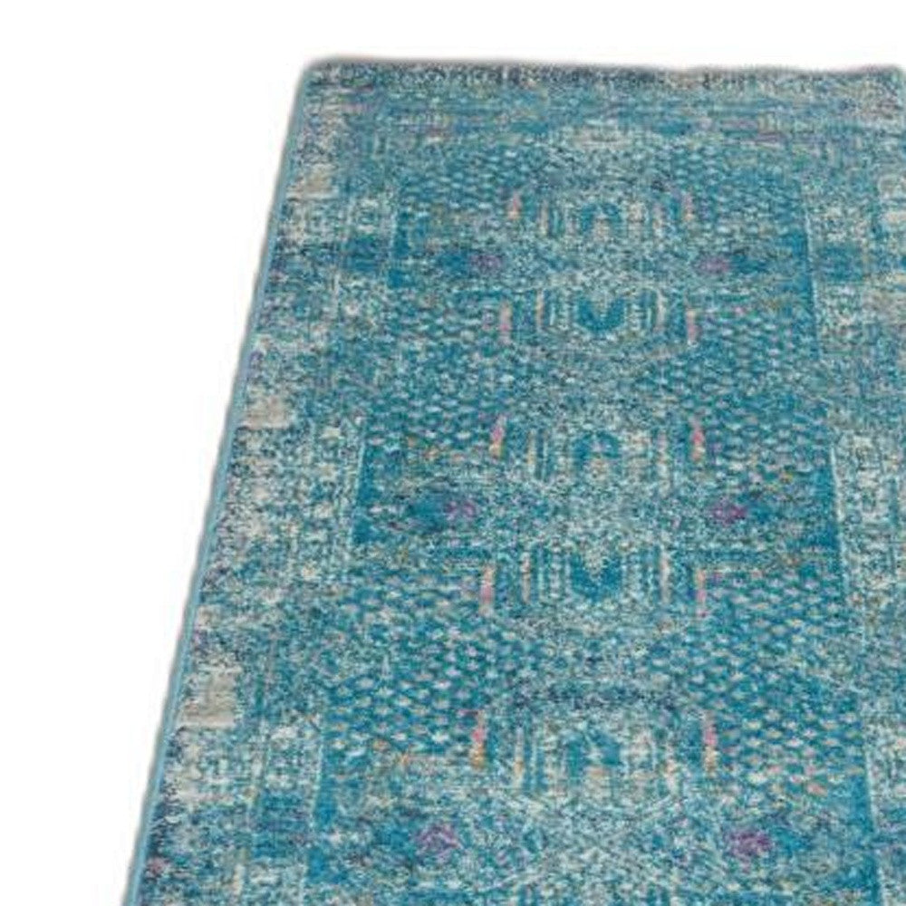 5' X 7' Blue Southwestern Power Loom Area Rug