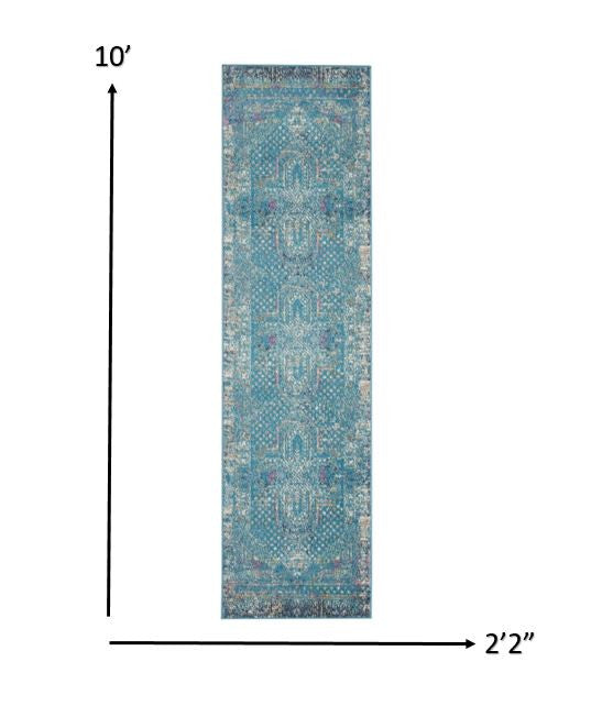5' X 7' Blue Southwestern Power Loom Area Rug