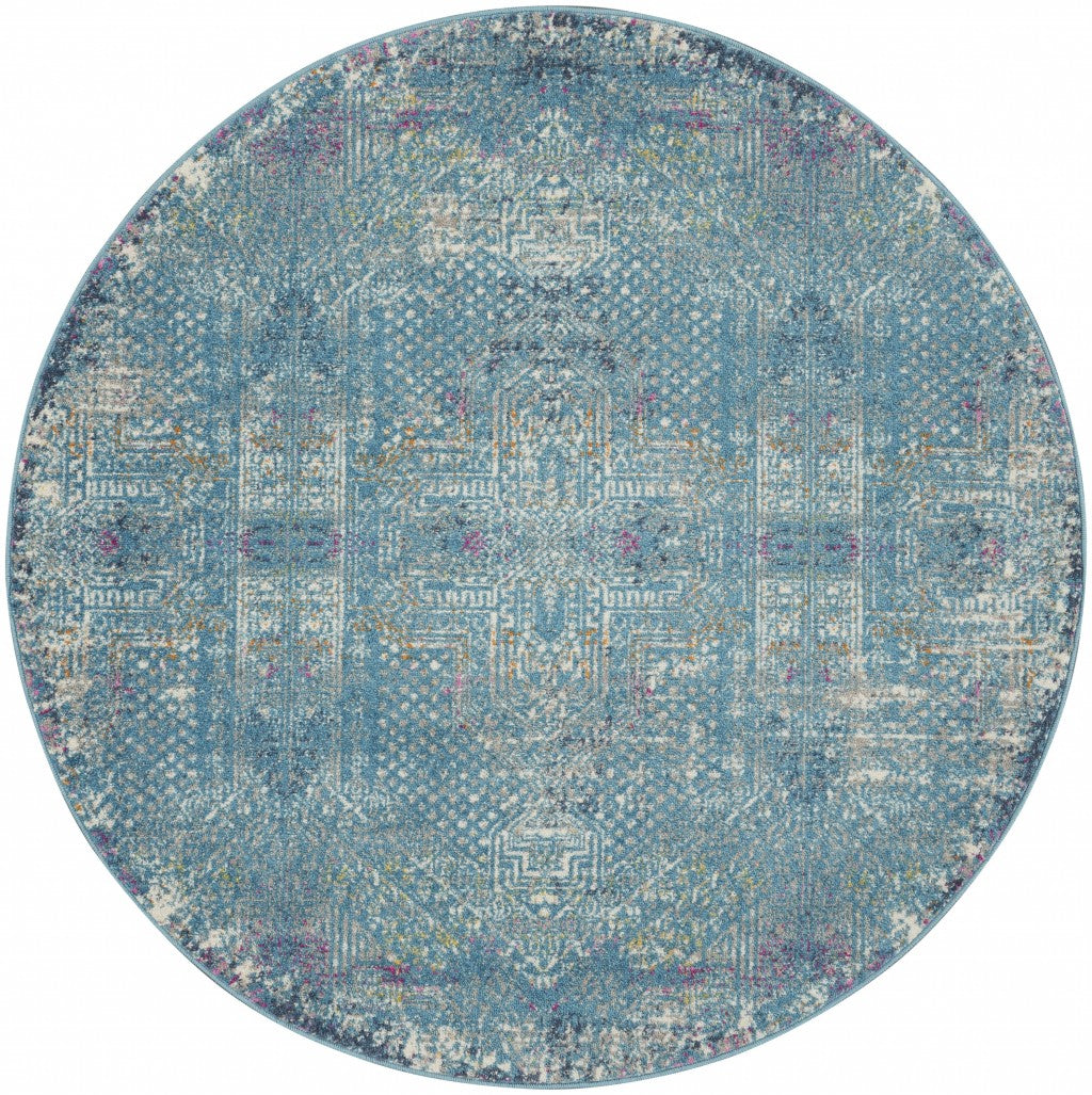 5' X 7' Blue Southwestern Power Loom Area Rug