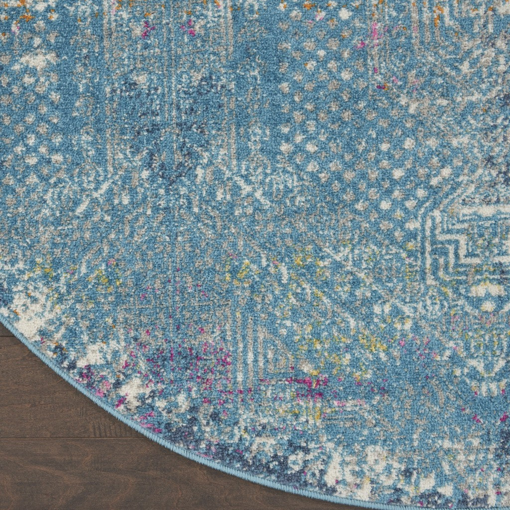 5' X 7' Blue Southwestern Power Loom Area Rug