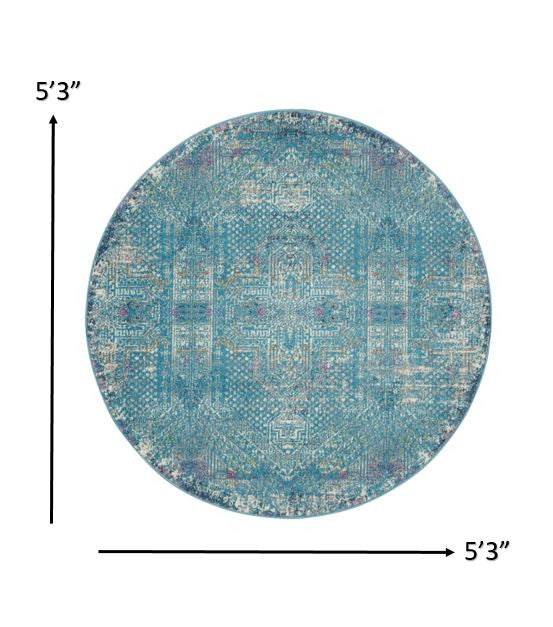 5' X 7' Blue Southwestern Power Loom Area Rug
