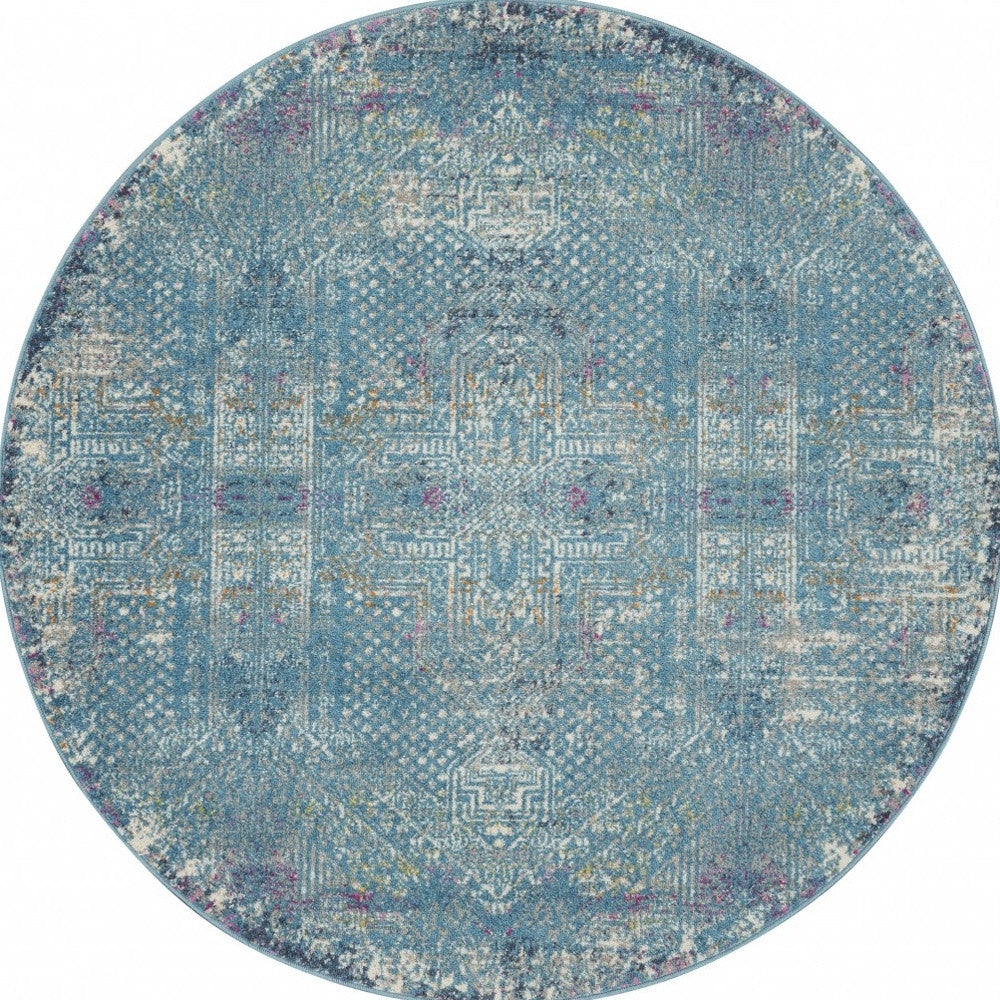 5' X 7' Blue Southwestern Power Loom Area Rug