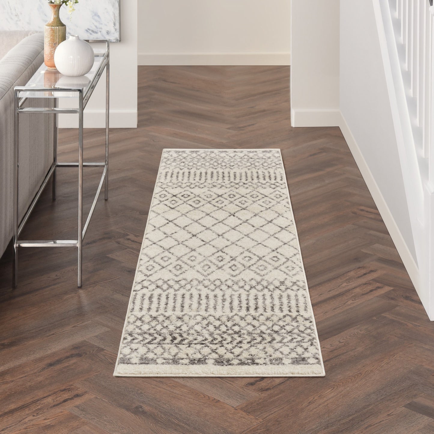 4' Gray Round Geometric Power Loom Area Rug