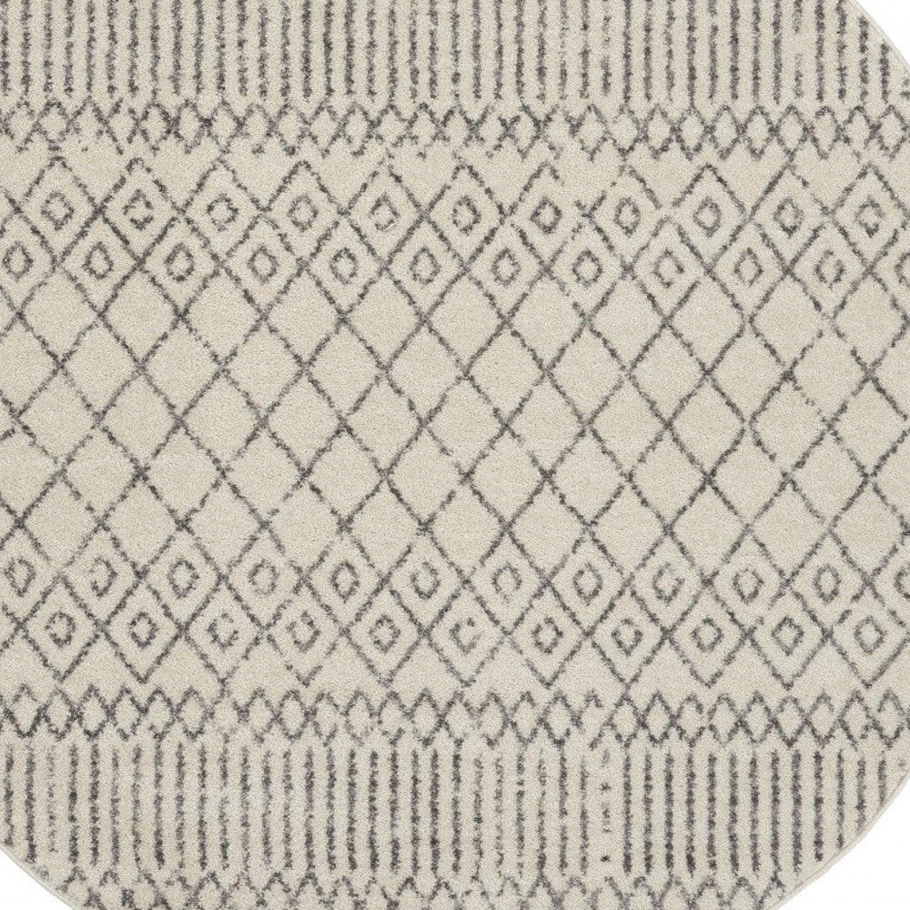 4' Gray Round Geometric Power Loom Area Rug