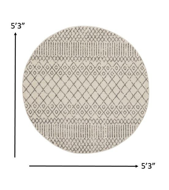 4' Gray Round Geometric Power Loom Area Rug