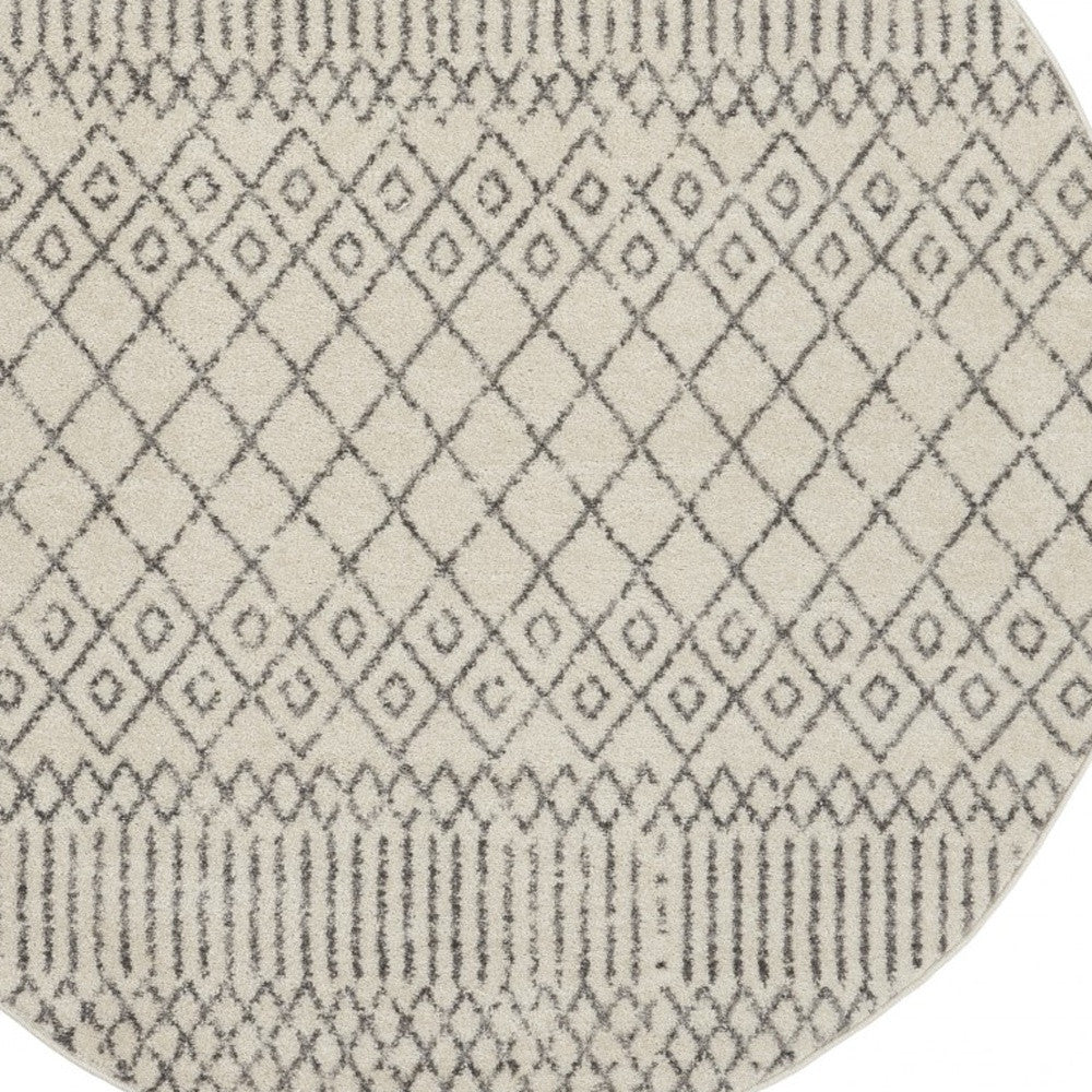 4' Gray Round Geometric Power Loom Area Rug