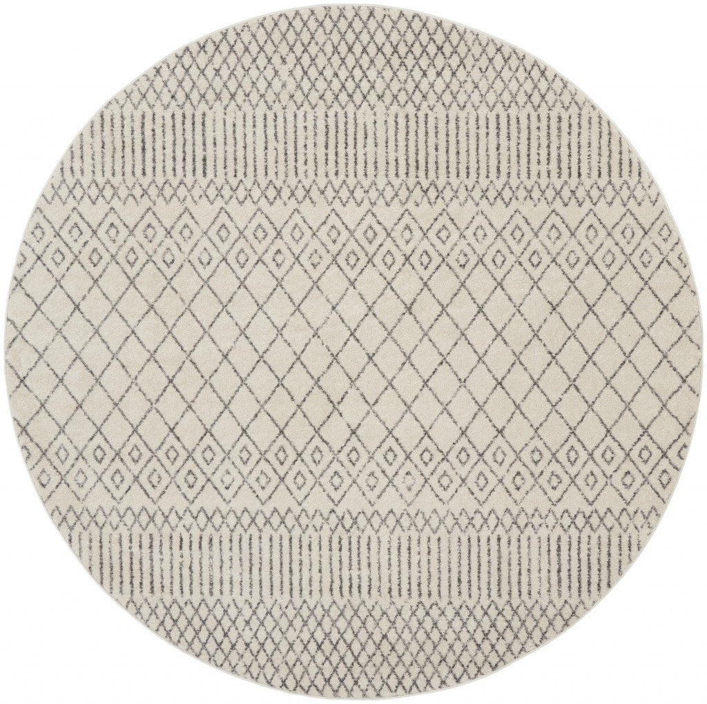 4' Gray Round Geometric Power Loom Area Rug