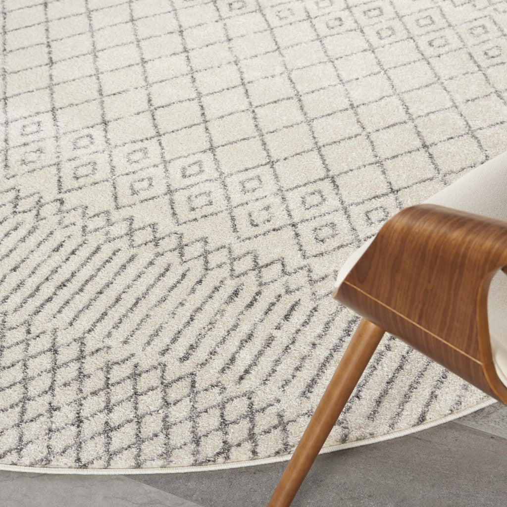4' Gray Round Geometric Power Loom Area Rug