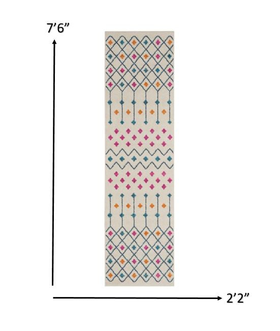 2' X 3' Blue And Ivory Geometric Dhurrie Area Rug