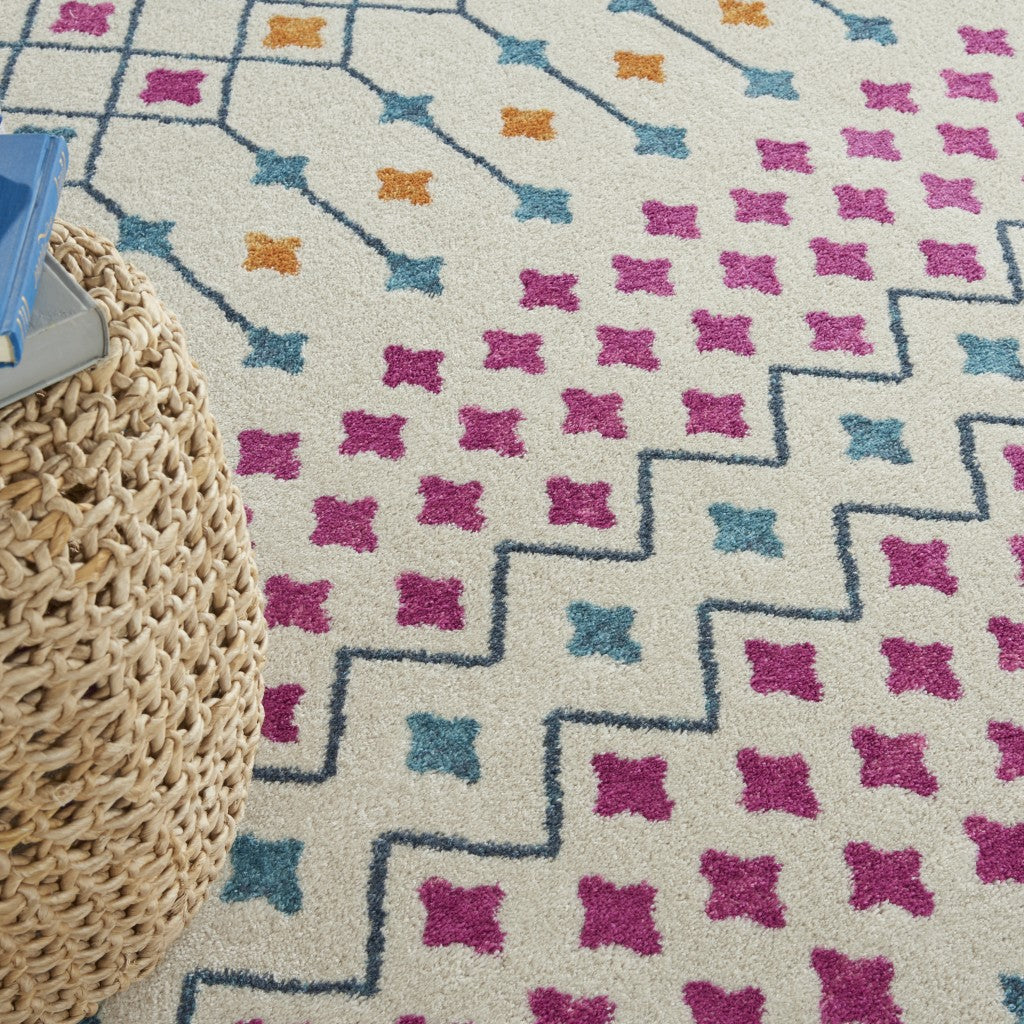 2' X 3' Blue And Ivory Geometric Dhurrie Area Rug