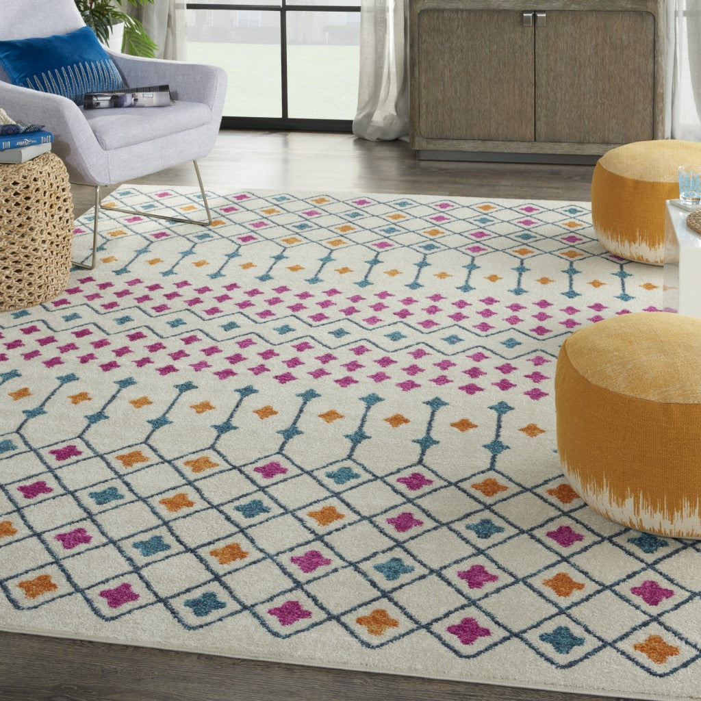 2' X 3' Blue And Ivory Geometric Dhurrie Area Rug