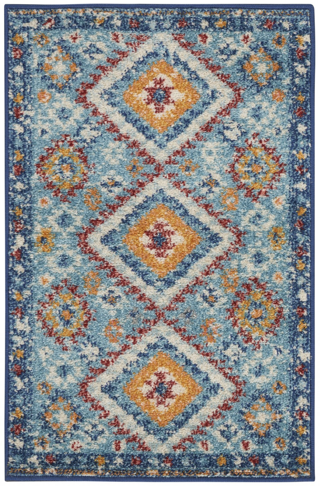 8' X 10' Blue And Orange Geometric Dhurrie Area Rug