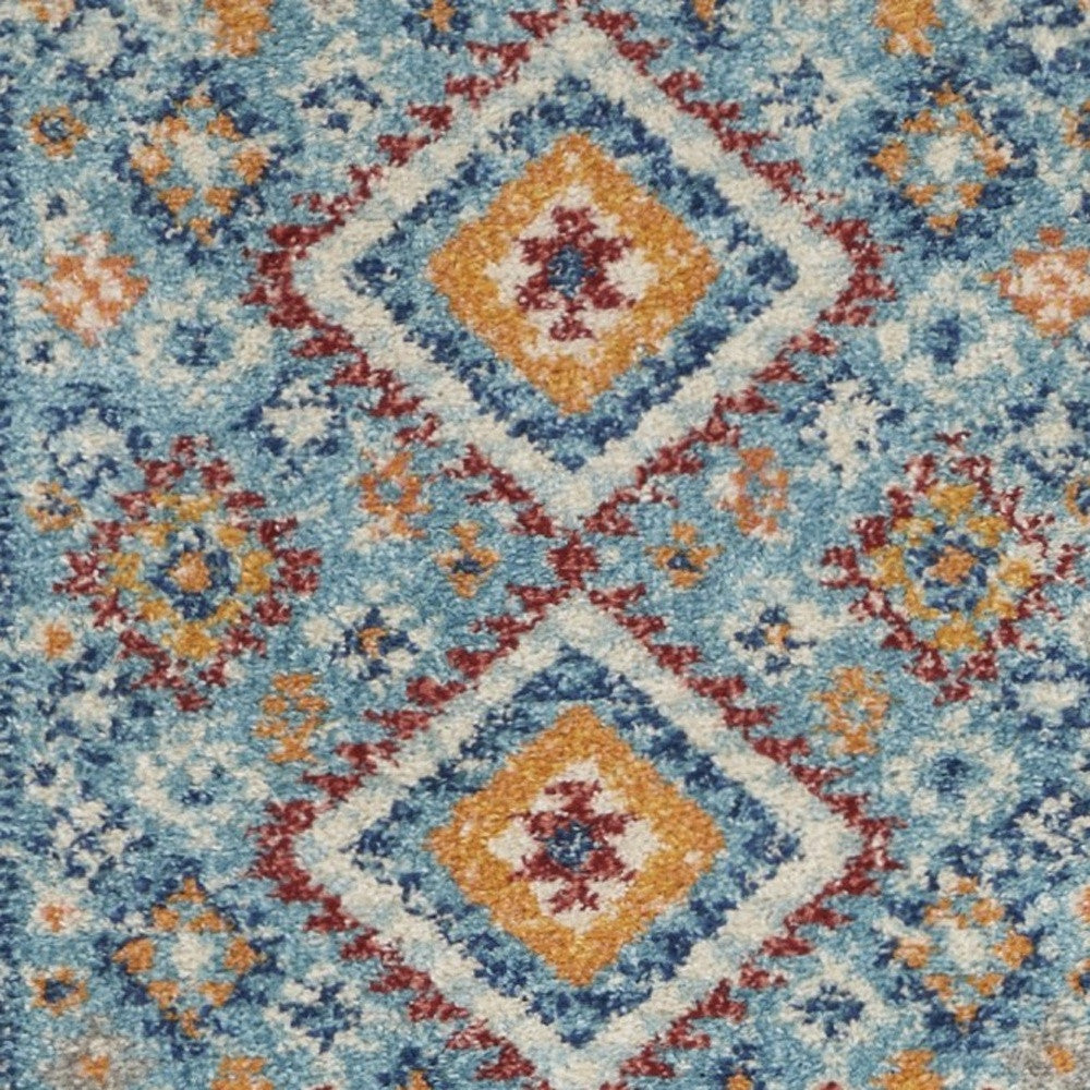 8' X 10' Blue And Orange Geometric Dhurrie Area Rug