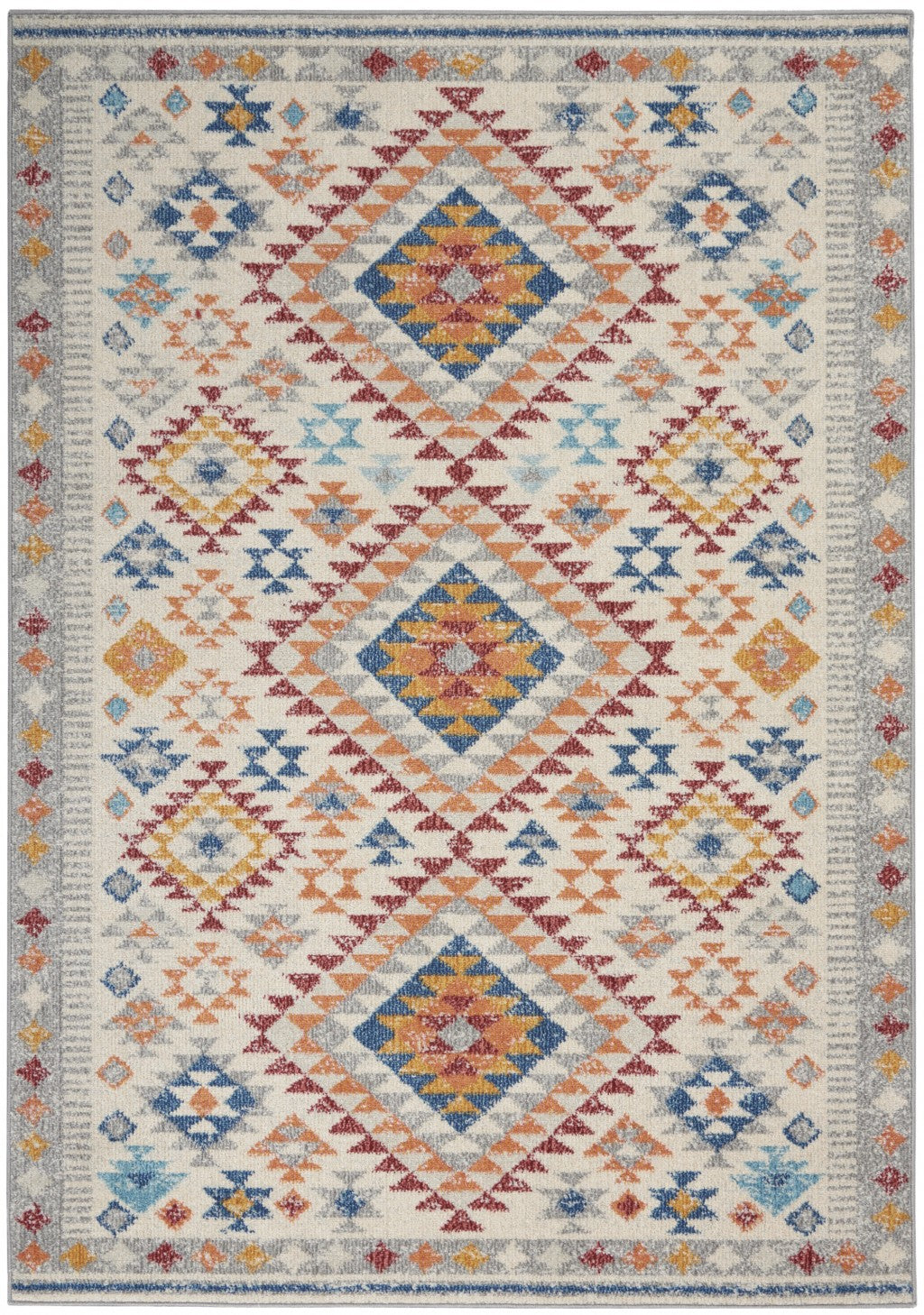 8' Gray And Ivory Geometric Dhurrie Runner Rug