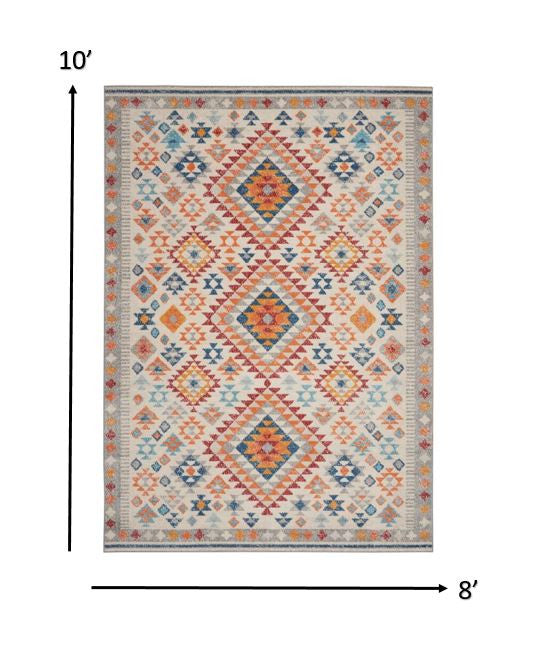 8' Gray And Ivory Geometric Dhurrie Runner Rug