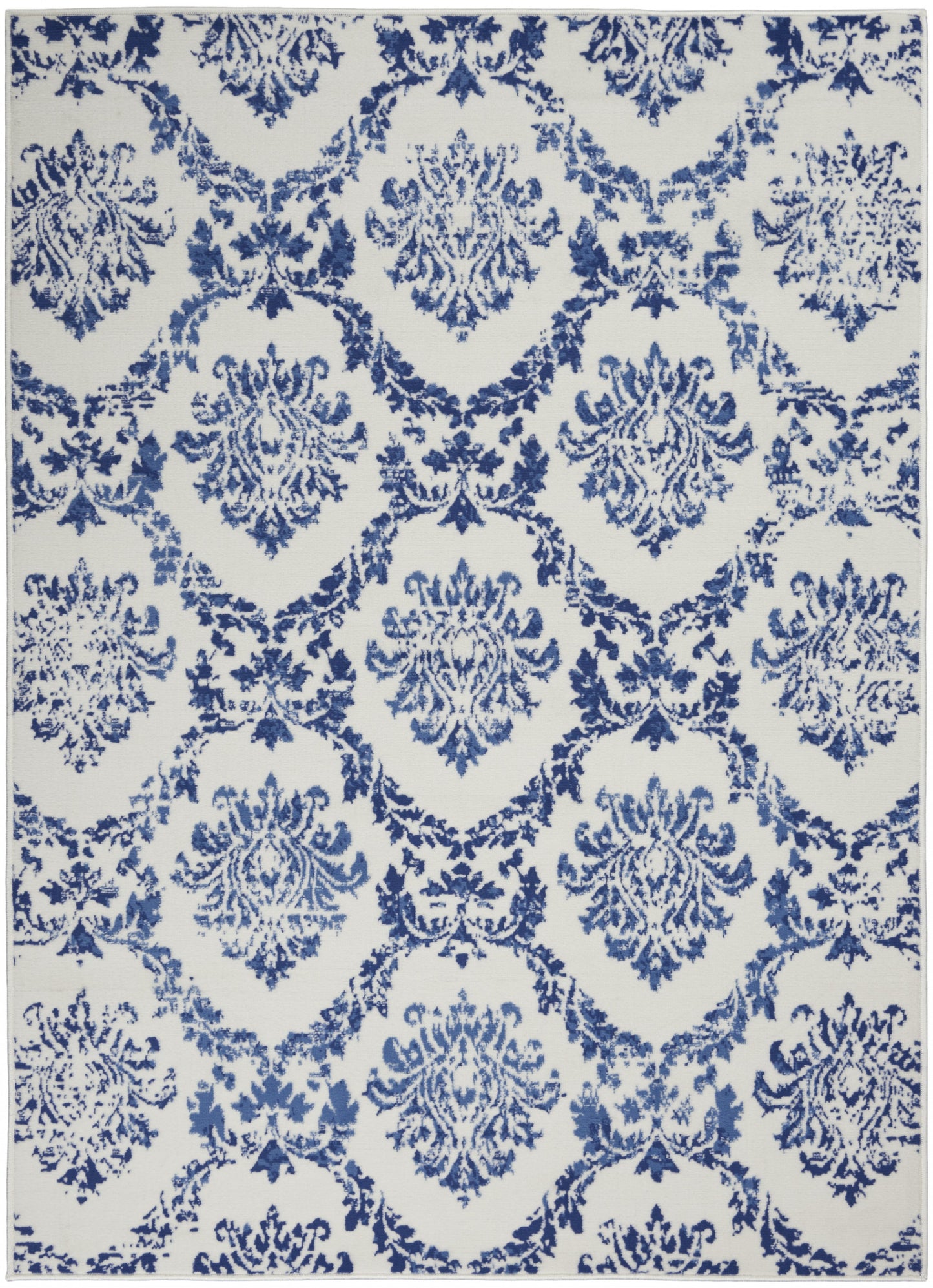 4' X 6' Blue And Ivory Floral Dhurrie Area Rug