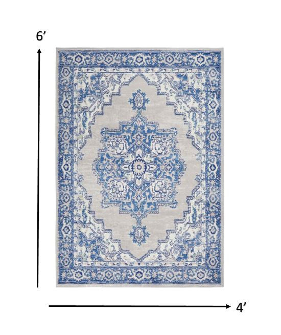 5' X 7' Blue Gray Floral Dhurrie Area Rug