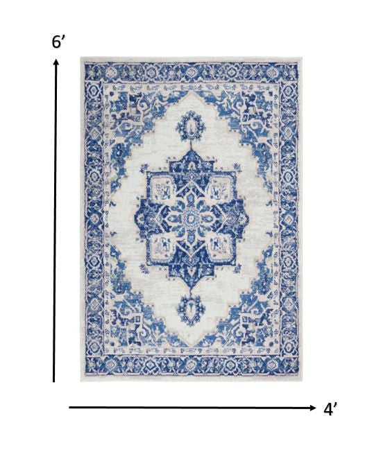5' X 7' Blue Gray Floral Dhurrie Area Rug