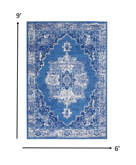 5' X 7' Blue Gray Floral Dhurrie Area Rug