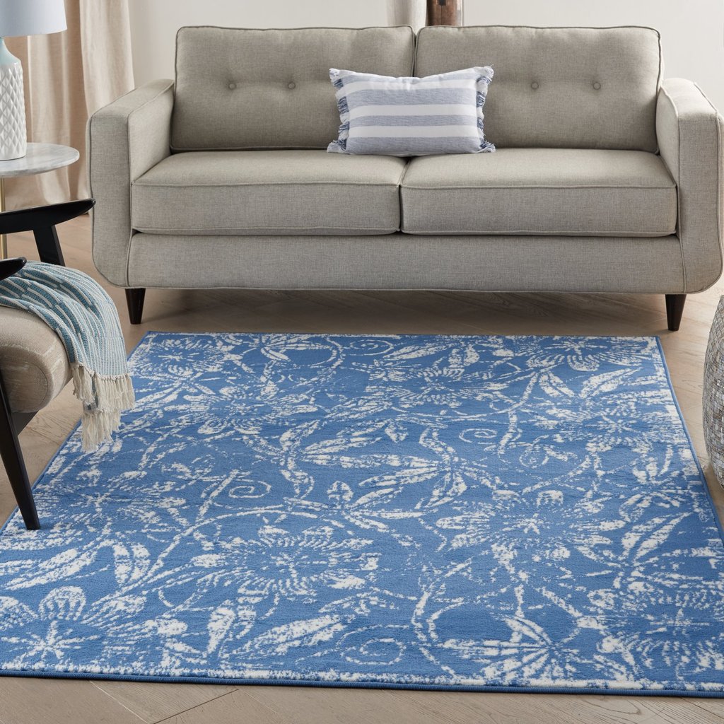 4' X 6' Blue Floral Dhurrie Area Rug