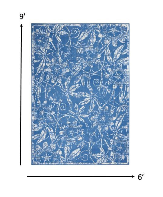 4' X 6' Blue Floral Dhurrie Area Rug