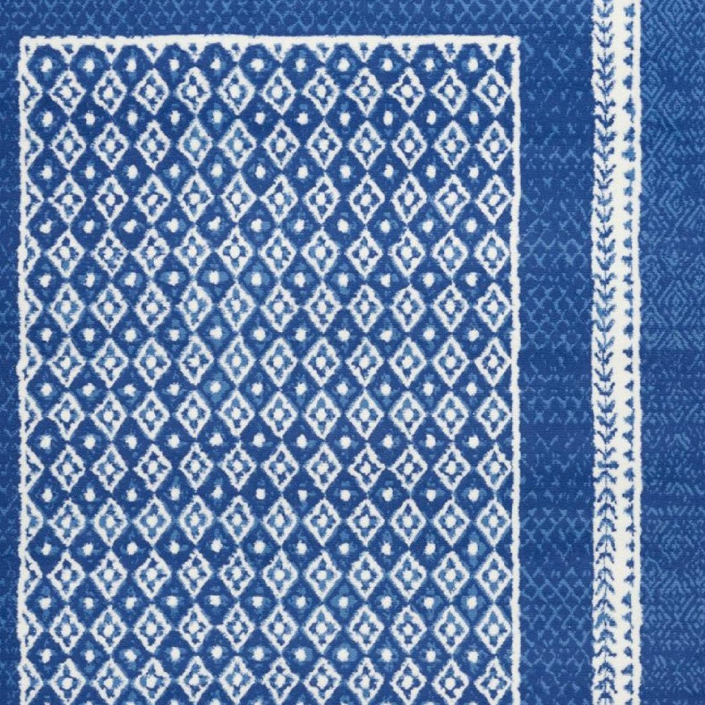 5' X 7' Navy Blue Geometric Dhurrie Area Rug