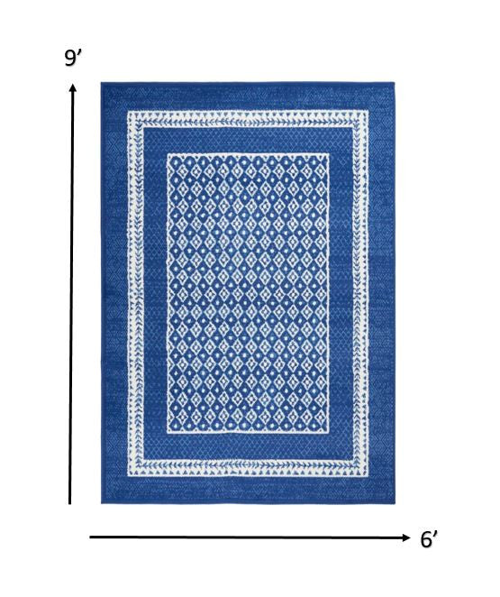 5' X 7' Navy Blue Geometric Dhurrie Area Rug