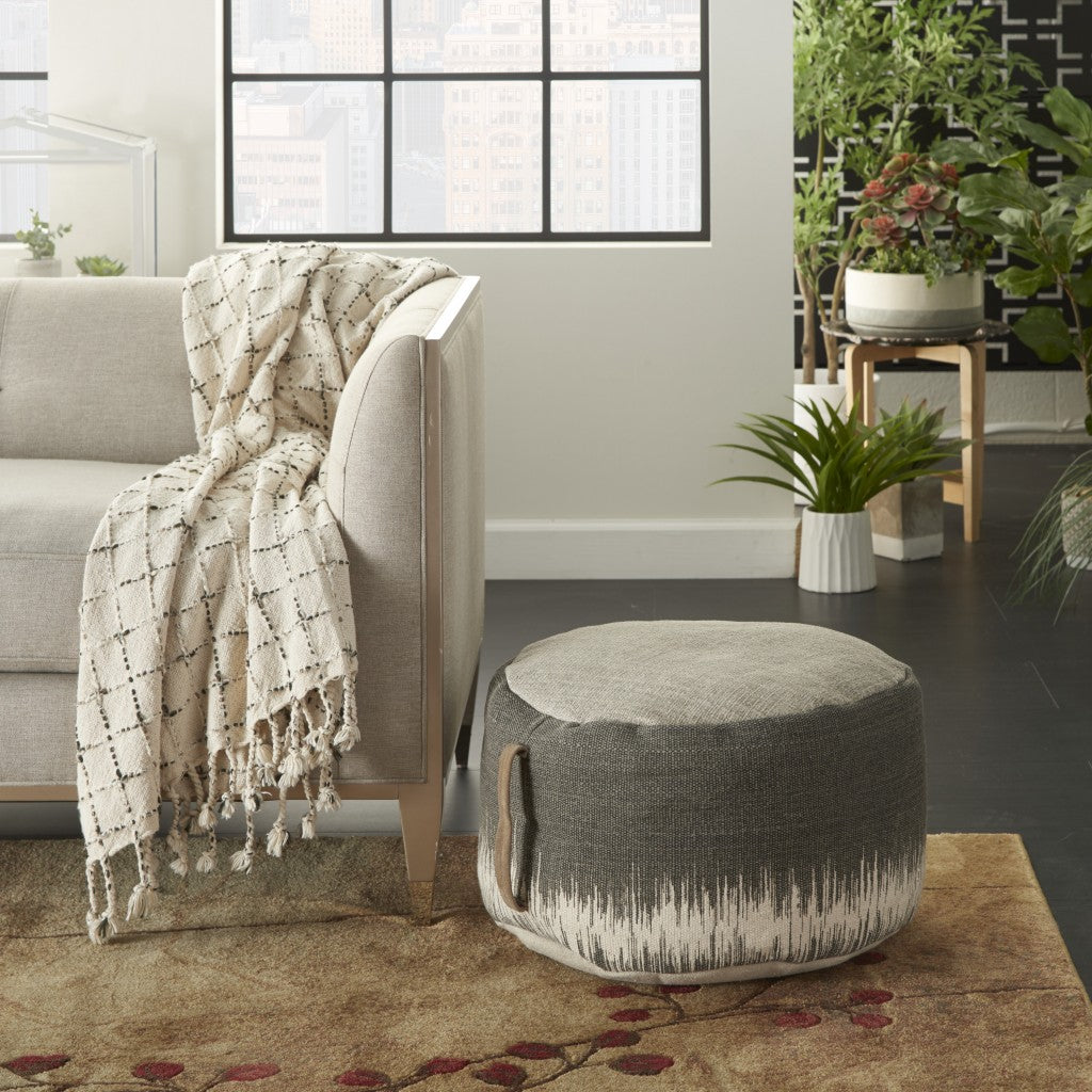 20" Dark Grey Abstract Round Pouf Ottoman