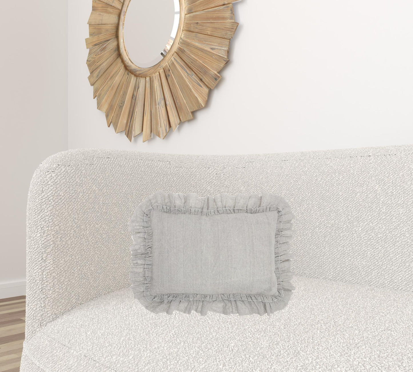 Dainty Ruffle Edged Light Gray Lumbar Pillow