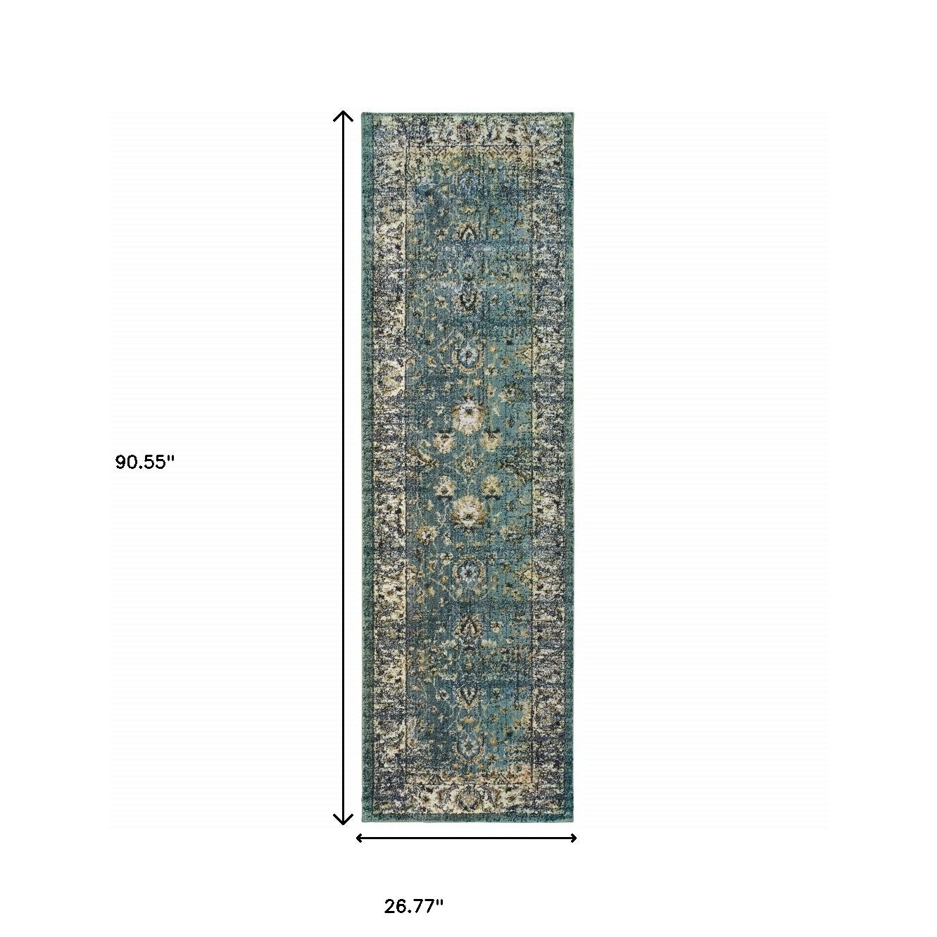 10’ X 13’ Peacock Blue And Ivory Indoor Area Rug